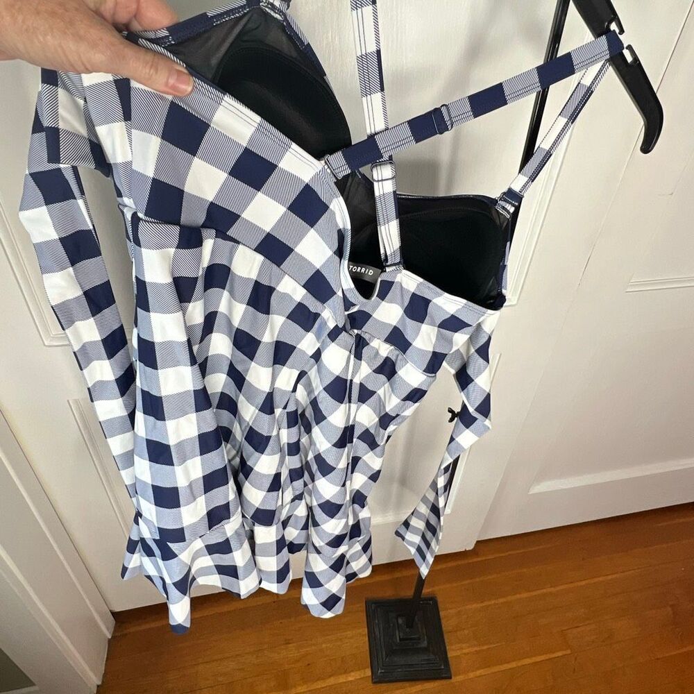 Torrid Blue Checkered Halter One Piece Swimsuit Plus Size 2 - Picture 3 of 11